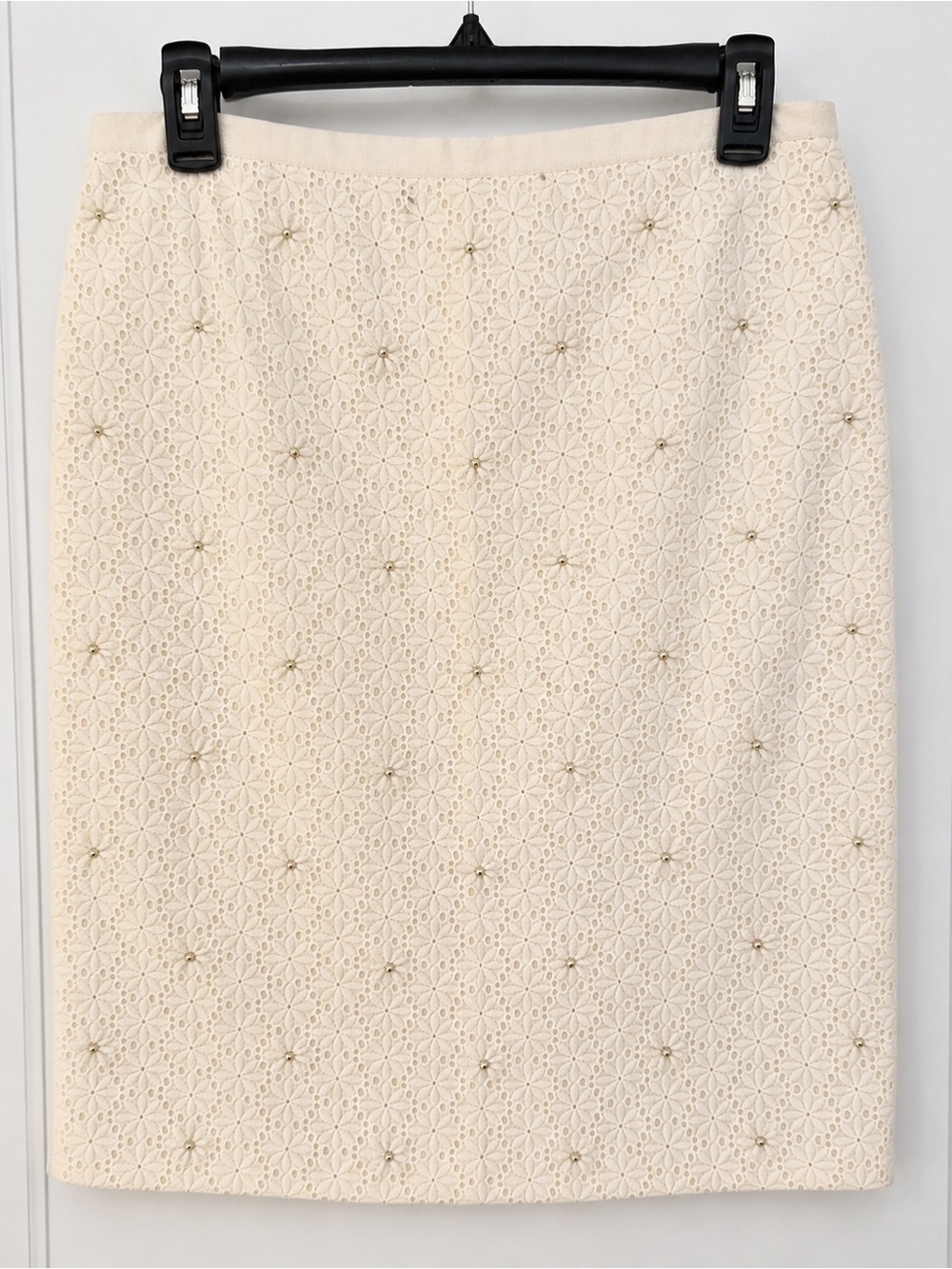 Talbots Ivory Floral Eyelet Embellished Pencil Skirt Size 12 NWT